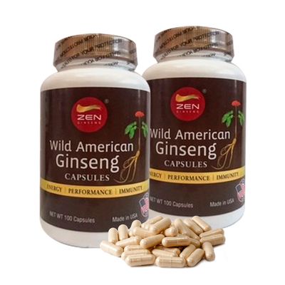 American Wild Ginseng Capsules 100 Pill/Bottle x2Bottles Buy1 Get1