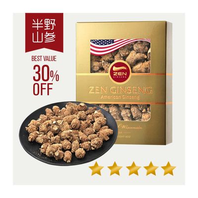 American Ginseng Half Wild Pearl Round Root. 4oz/Box