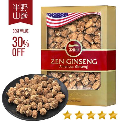 American Ginseng Half Wild Pearl Round Root. 8oz/Box