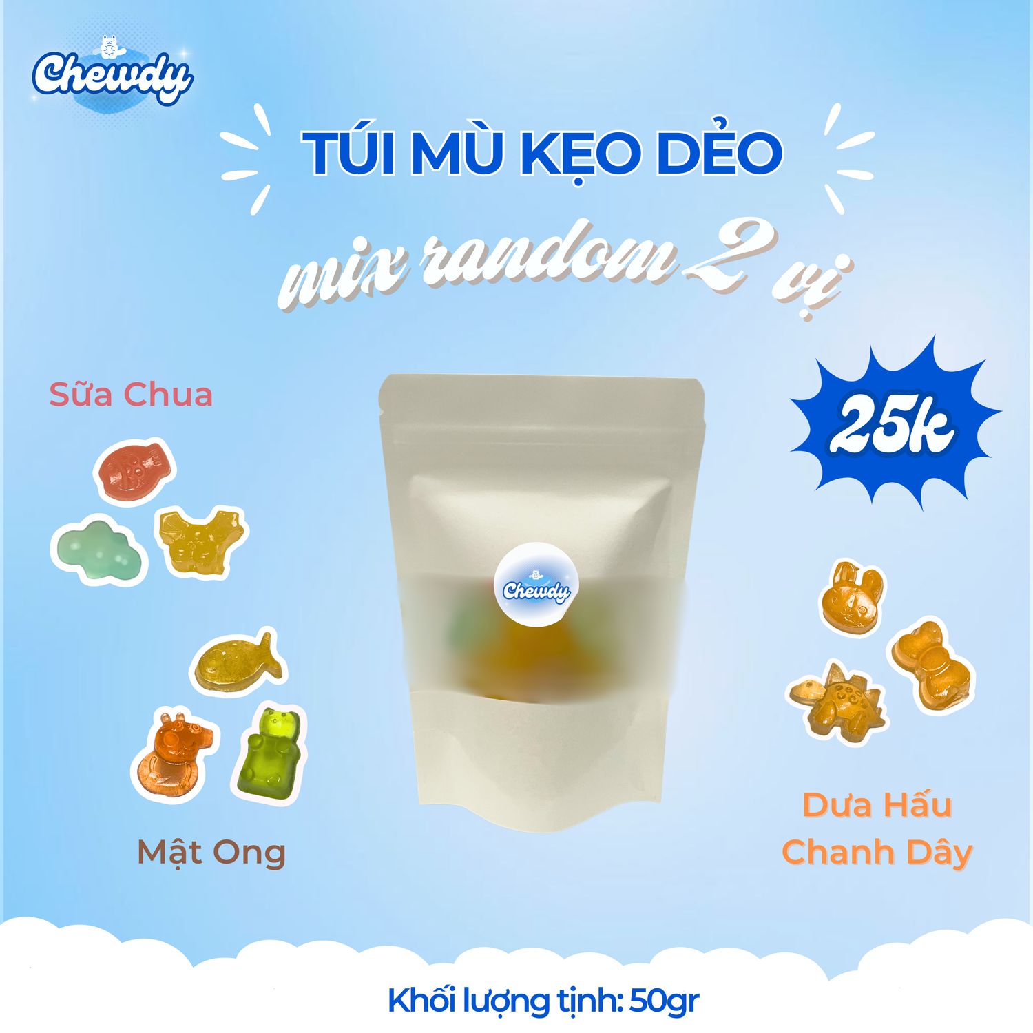 Túi mù kẹo dẻo HANDMADE mix RANDOM 2 vị 50g