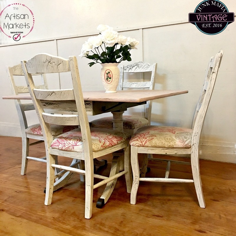 Shabby Country Style Antique Dining Drop Leaf Table and 4 Chairs