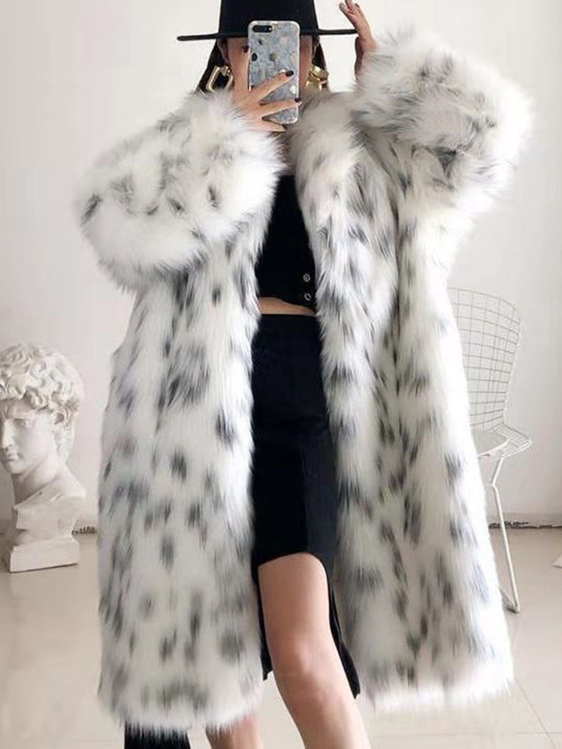 SAASHI Women Winter New Faux Fox Fur Coats Ladies Leopard Print