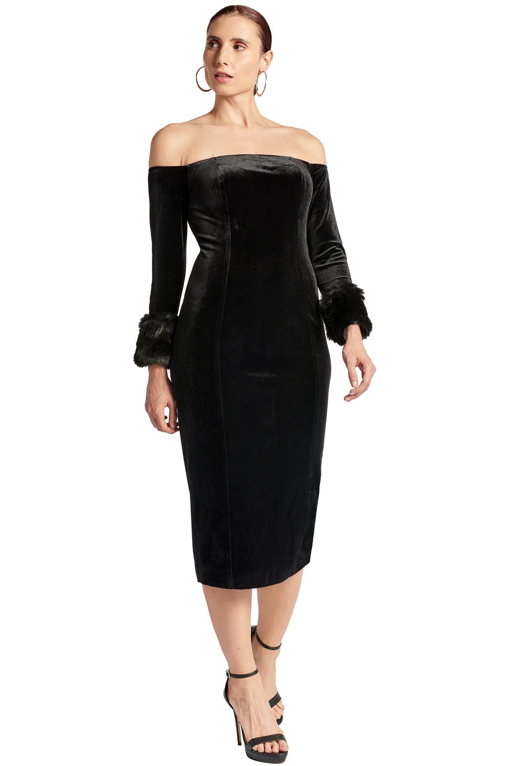 SAASHI Joia Dress - Velvet off shoulder long sleeve dress