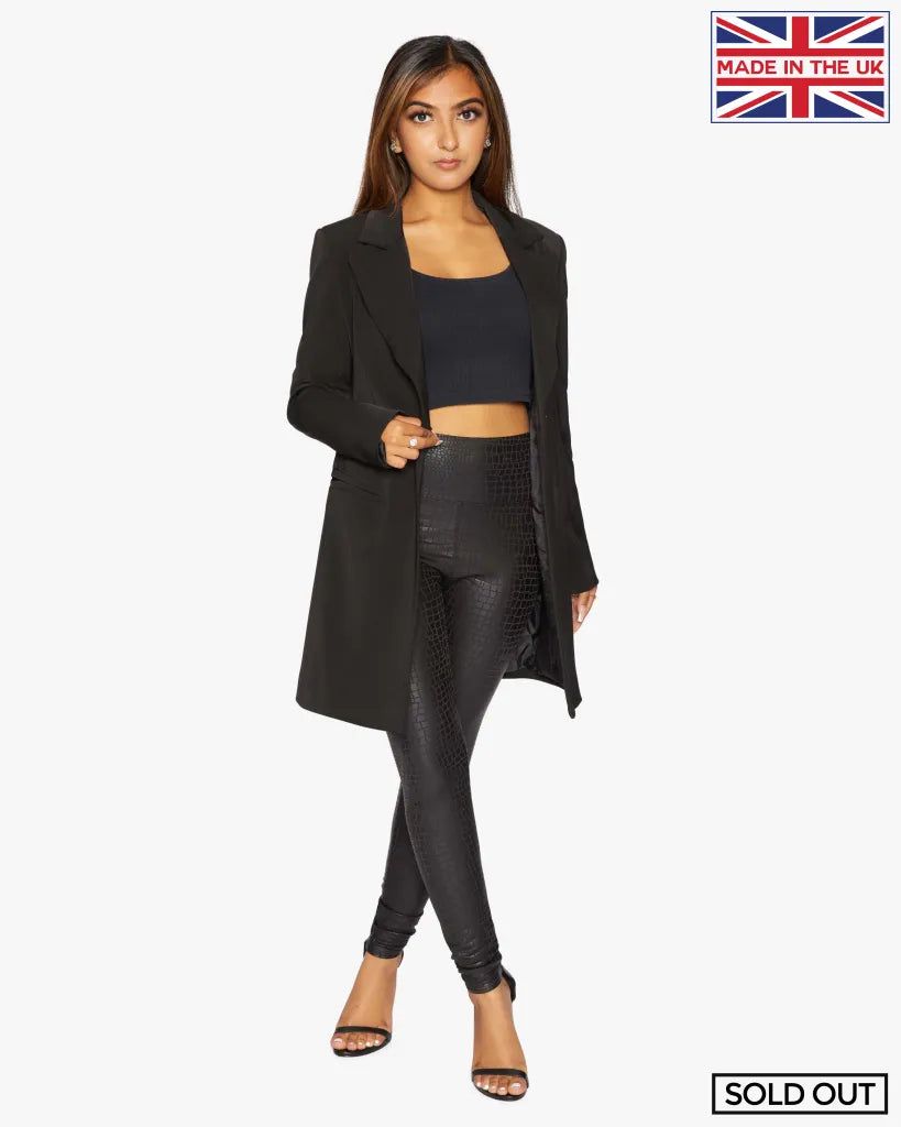 SAASHI De La Creme Women&#39;s Collared Formal Longline Blazer, Size: UK 16/EU 44/US 12, Colour: Black