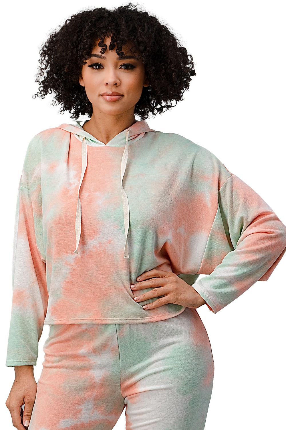 SAASHI Cozy Tie-Dye Lounge Set with Hoodie, Size: S, Color: GREEN/CORAL