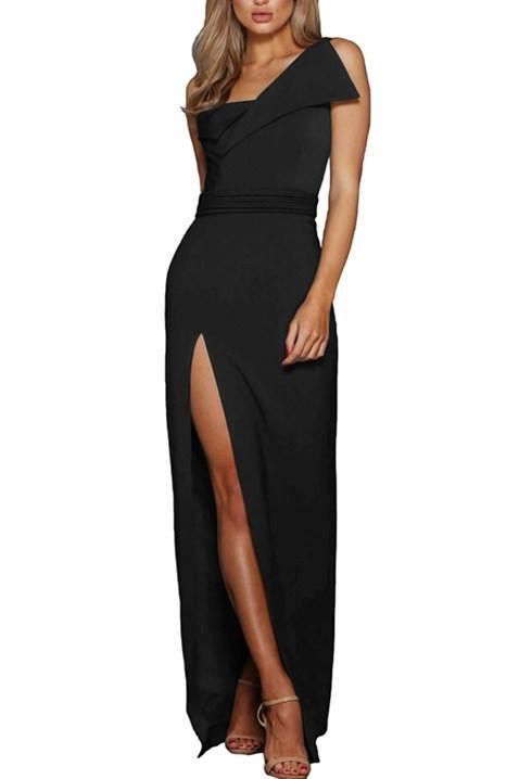 SAASHI Asymmetric One Shoulder Floor Length Party Slit Dress