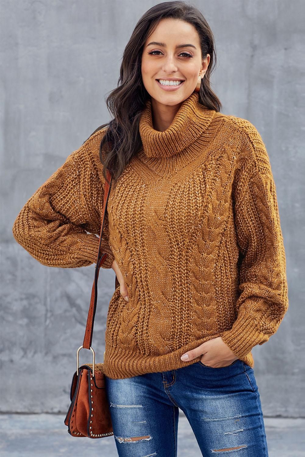 SAASHI Yellow Chunky Turtleneck Winter Sweater