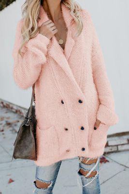 SAASHI Pink Fuzzy Double Breasted Cardigan