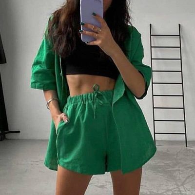 SAASHI Casual Shorts Suits Green Streetwear