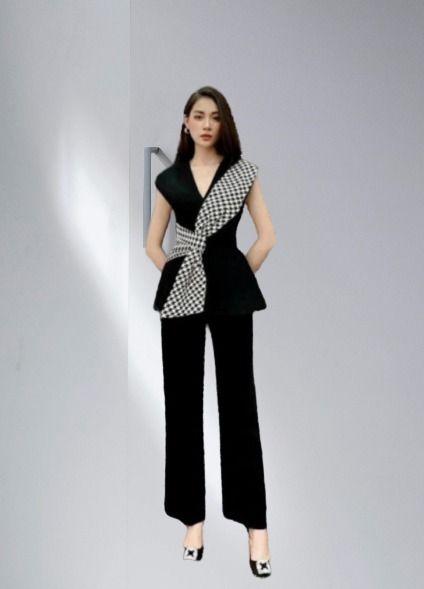 SAASHI Stylish Black Checkered Top &amp; Bottom set