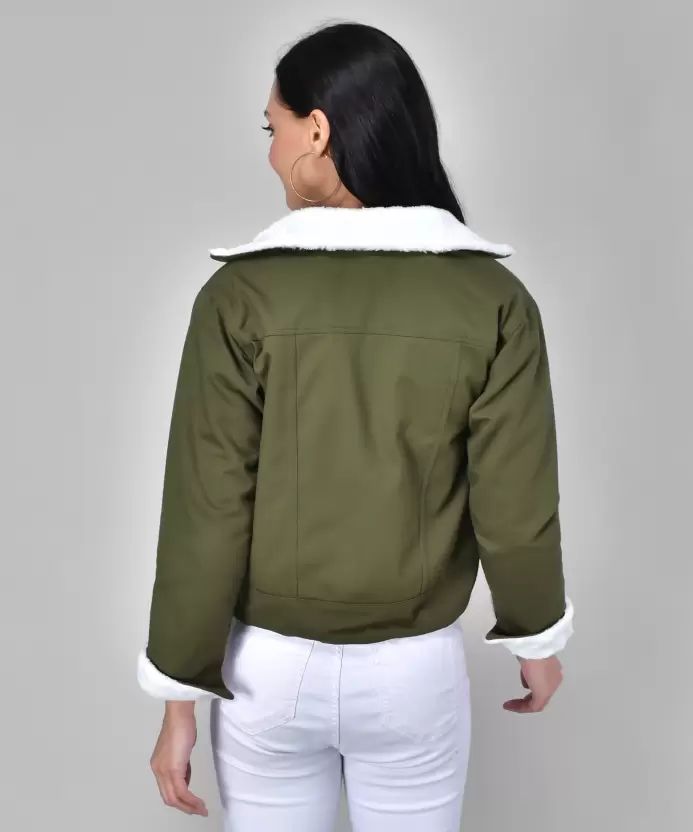 Women Solid Light Weight Casual Short Jacket (Color Green) (Size L), Size: L, Color: Green