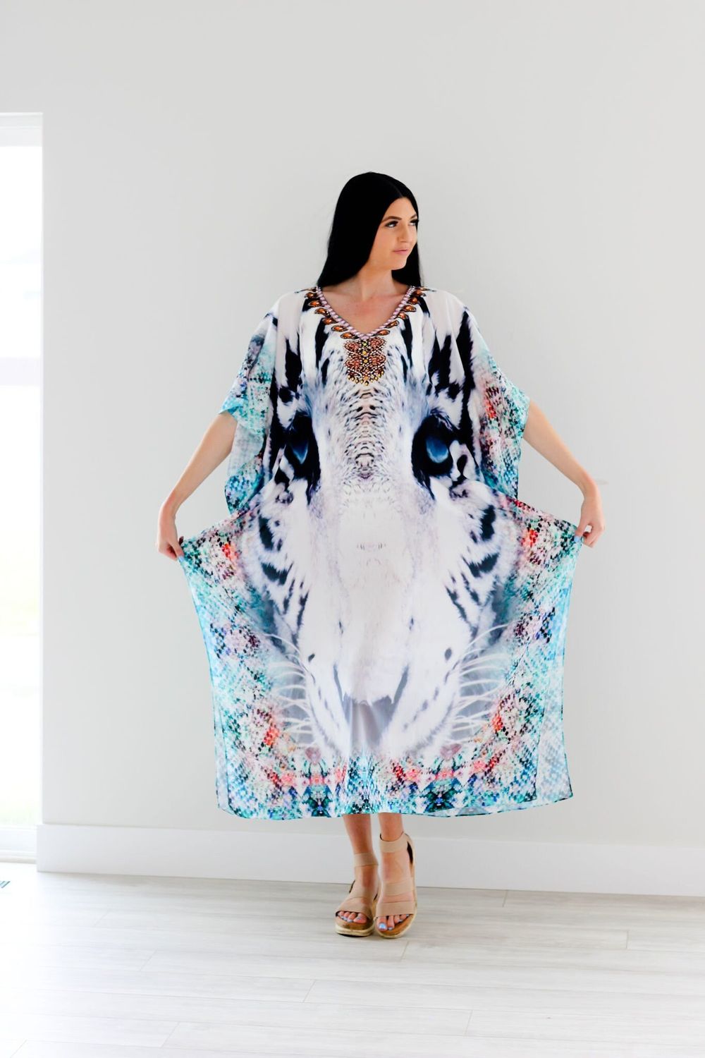 Tribal Kaftan Dress, Plus Size Kaftan Dress, Embellished Kaftan,, Size: Regular