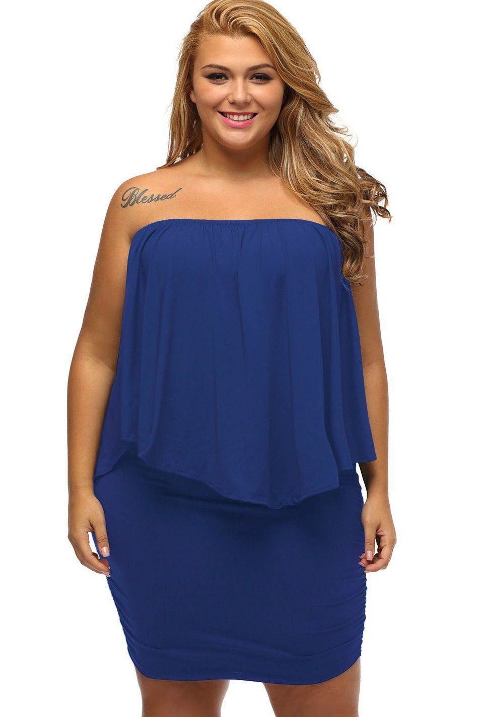 SAASHI Multi-way Layered Ruffle Blue Plus Size Mini Dress