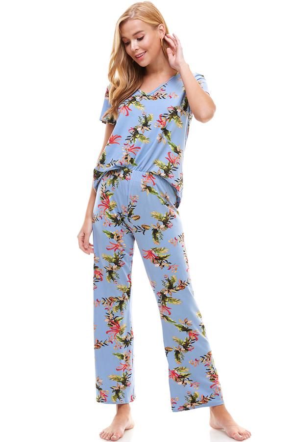 Loungewear set for women&#39;s floral short sleeve and pants