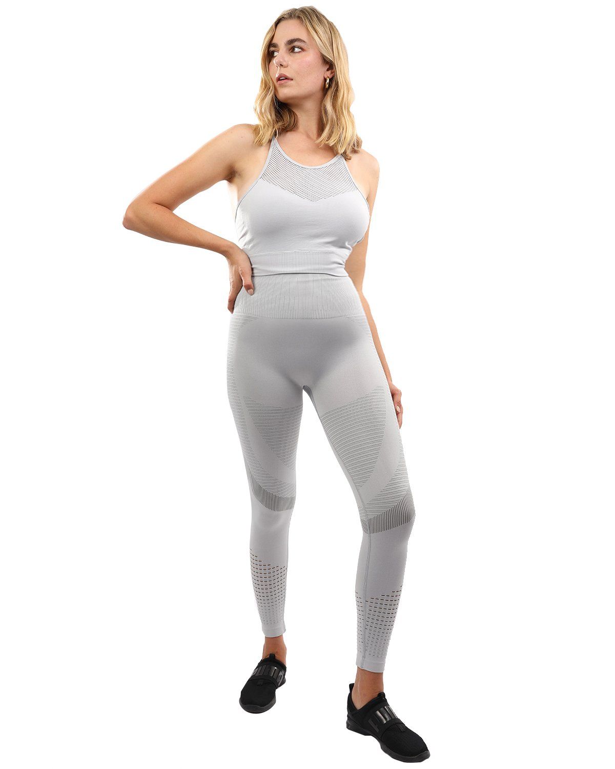 Helia Seamless Leggings &amp; Sports Bra Set - Grey