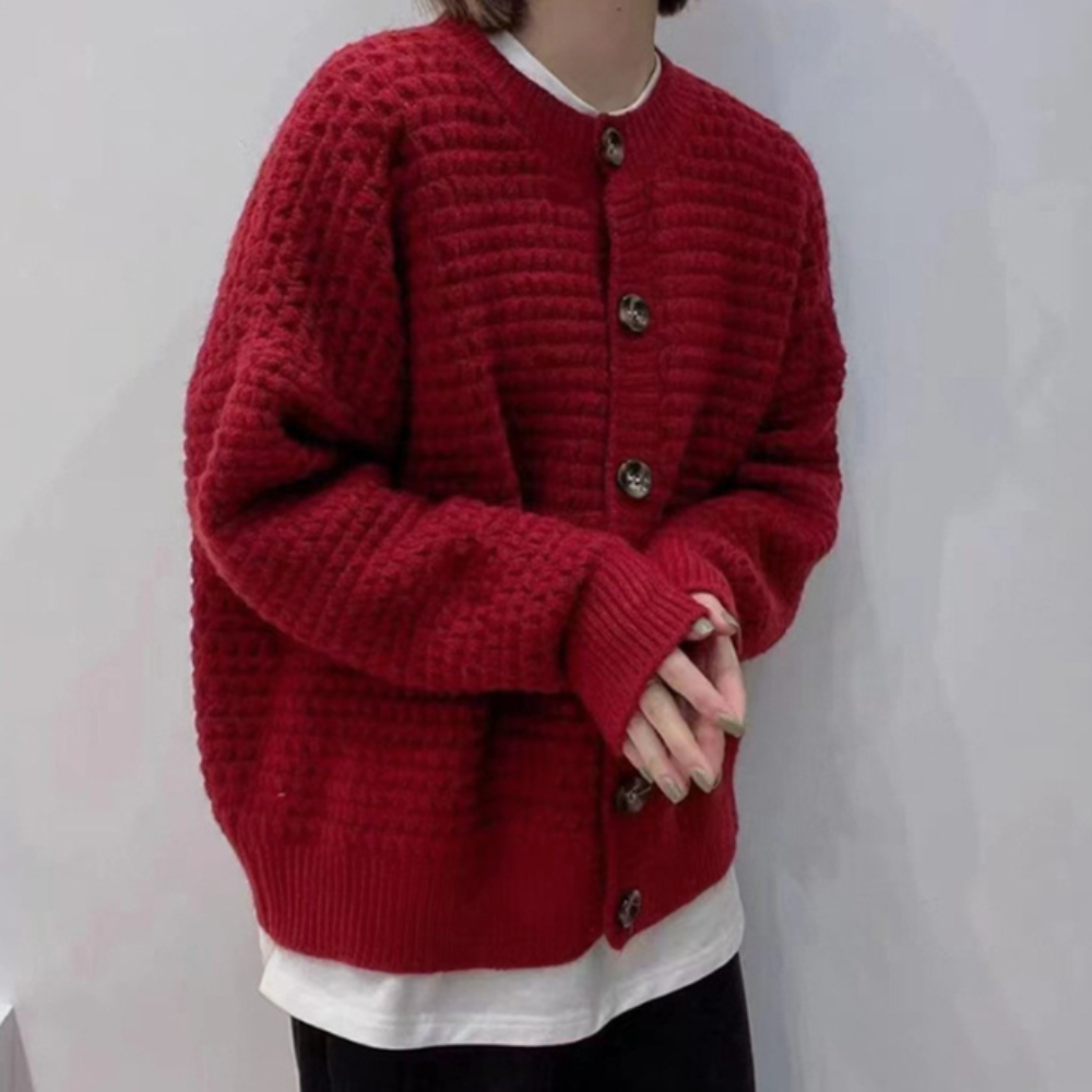 Womens Casual Button Down Knit Cardigan, Color: Wine