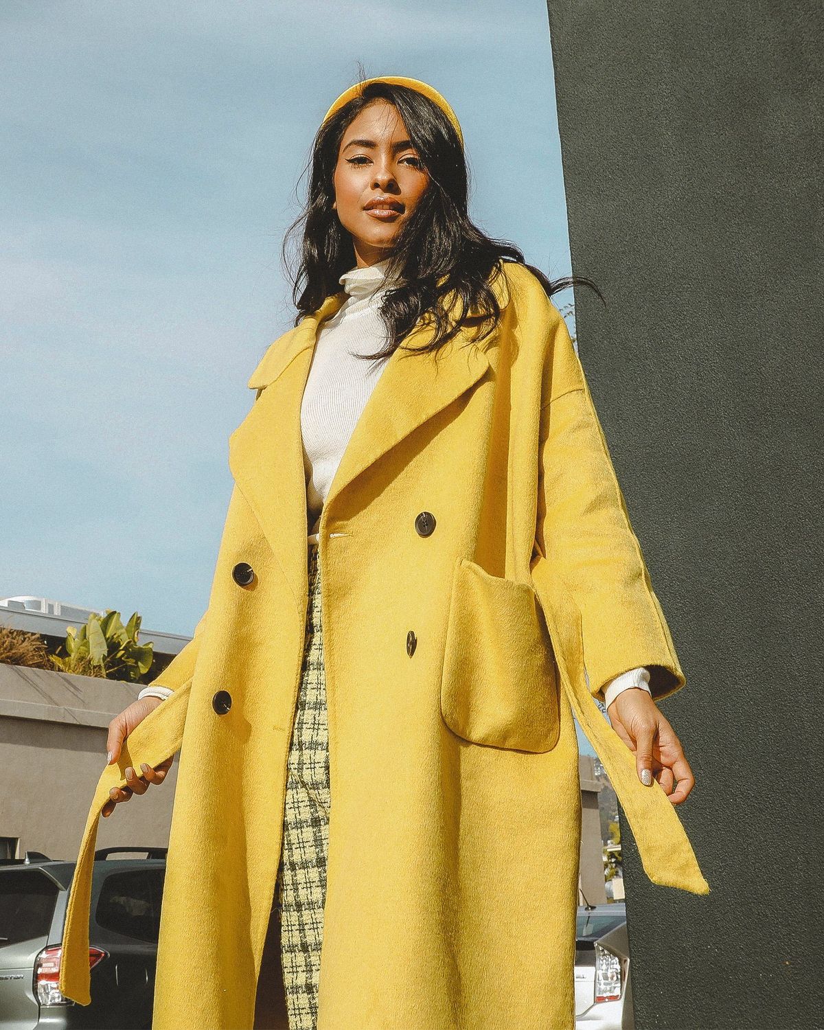 Serena Double Breasted Trench Coat, Size: S, Color: Yellow