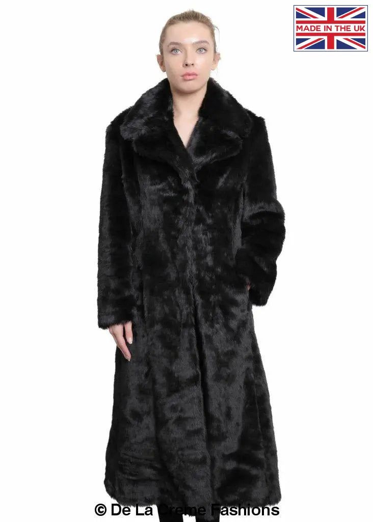 SAASHI Women&#39;s Faux Fur Long Coat, Size: UK 10/EU 38/US 6, Colour: Black