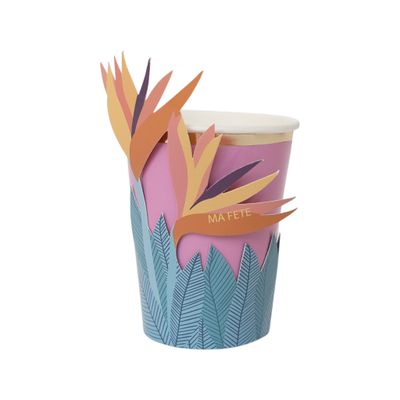 Tropical Collection, Cups with Flower Sleeves - 8 Pk