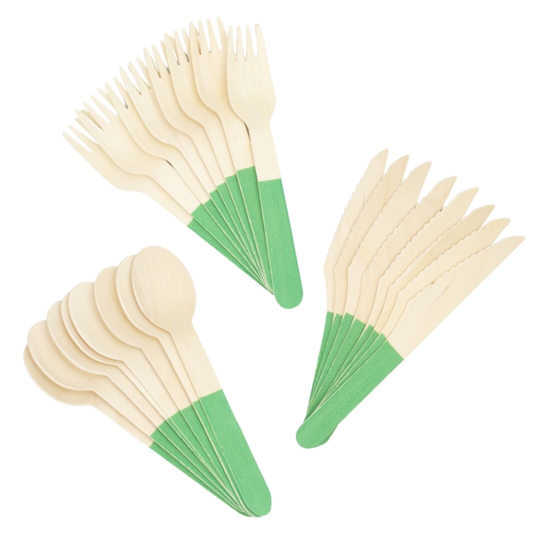 Pastel Green Wooden Utensils - 24 Pk