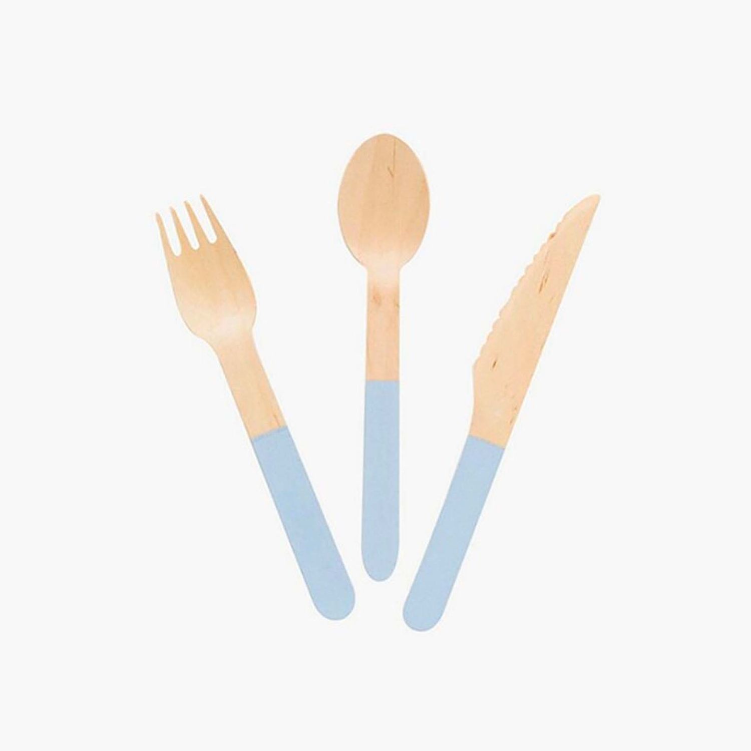 Pastel Blue Wooden Utensils - 24 Pk