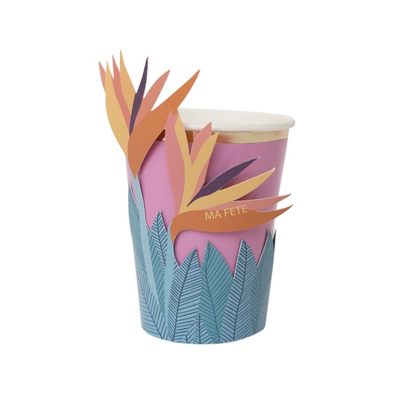 Tropical Collection, Cups with Flower Sleeves - 8 Pk