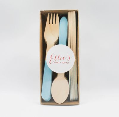 Pastel Blue Wooden Utensils (Set of 24)