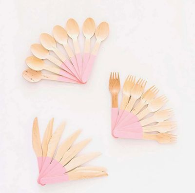 Pastel Pink Wooden Utensils (Set of 24)
