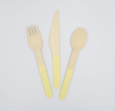 Pastel Yellow Wooden Utensils (Set of 24)