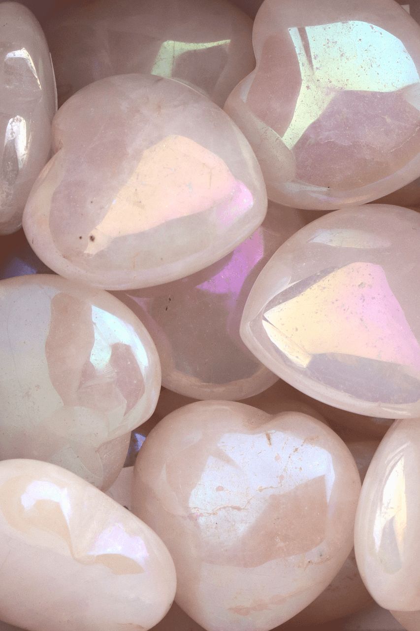 Titanium Rose Aura Quartz Hearts