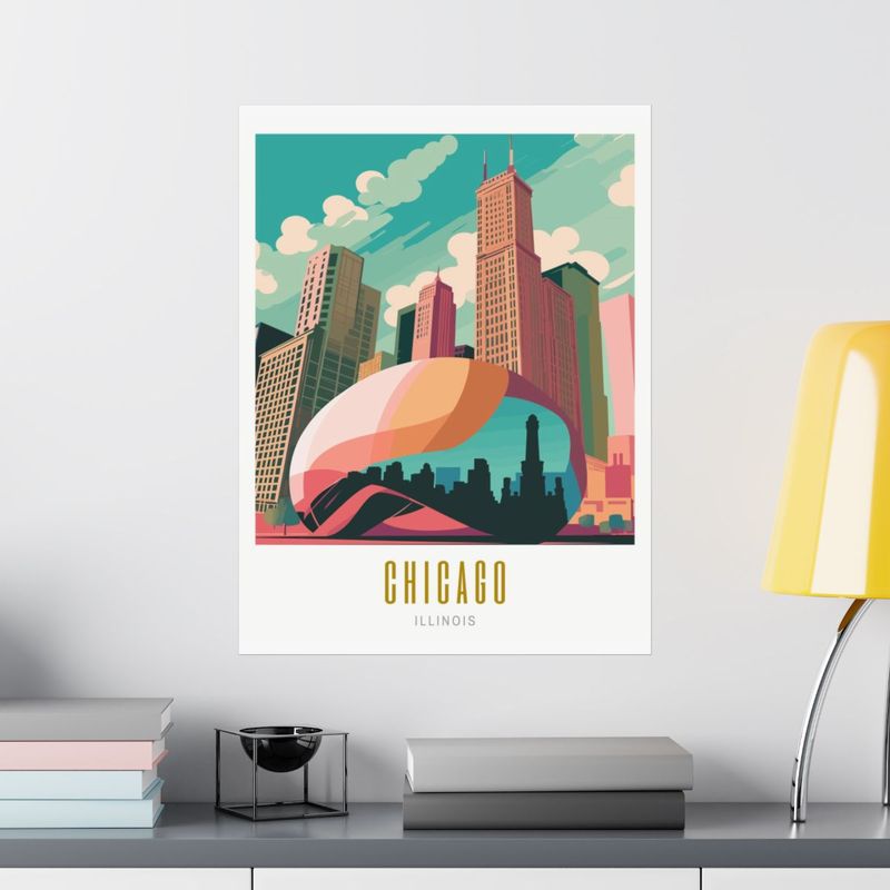 Chicago Cloud Gate Skyline Matte Poster
