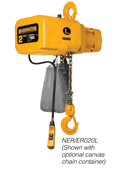 Harrington, 2 Ton Electric Hoist, 3 Phase, 14 fpm-10-Hookmount