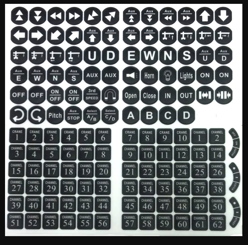 Radio Remote Control Transmitter Push Button Decal Label Sheet