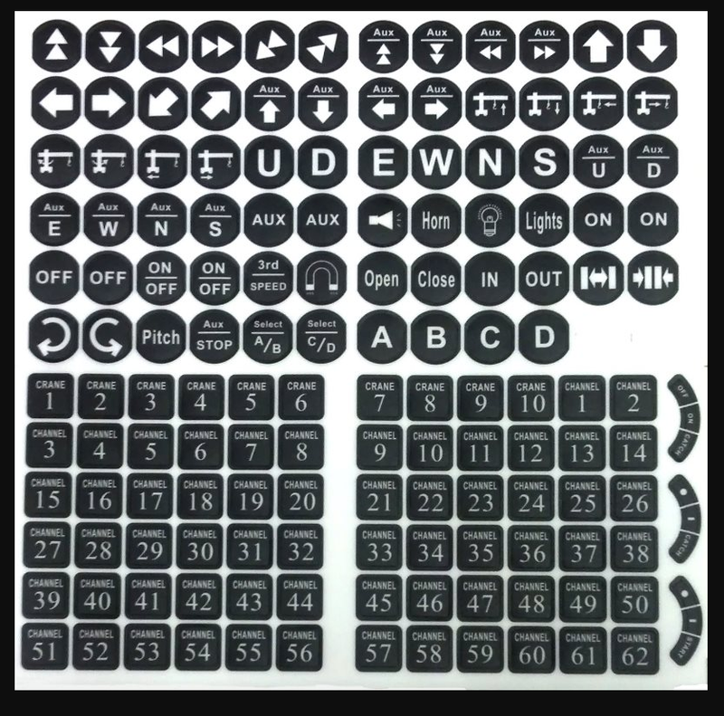 Radio Remote Control Transmitter Push Button Decal Label Sheet
