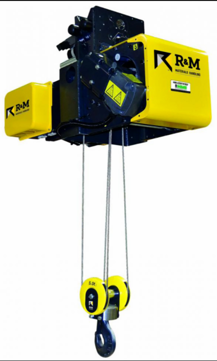 R&M - 5 Ton Electric Wire Rope Trolley Hoist.  19'-8" Lift, Hoist 20/3.3 FPM, Trolley 7.2/1.2 FPM, 4 PS