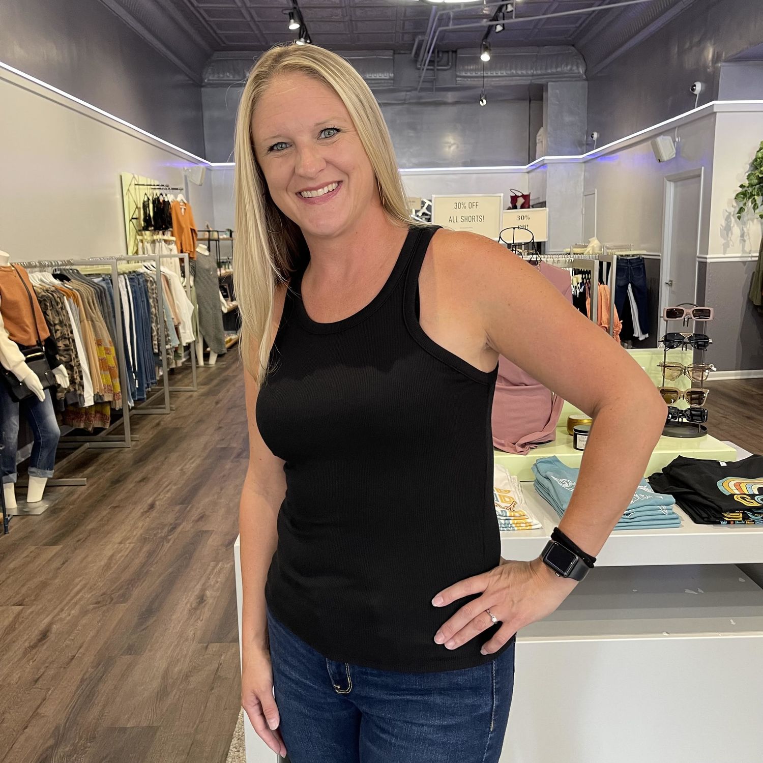 Black Round Neck Tank Top