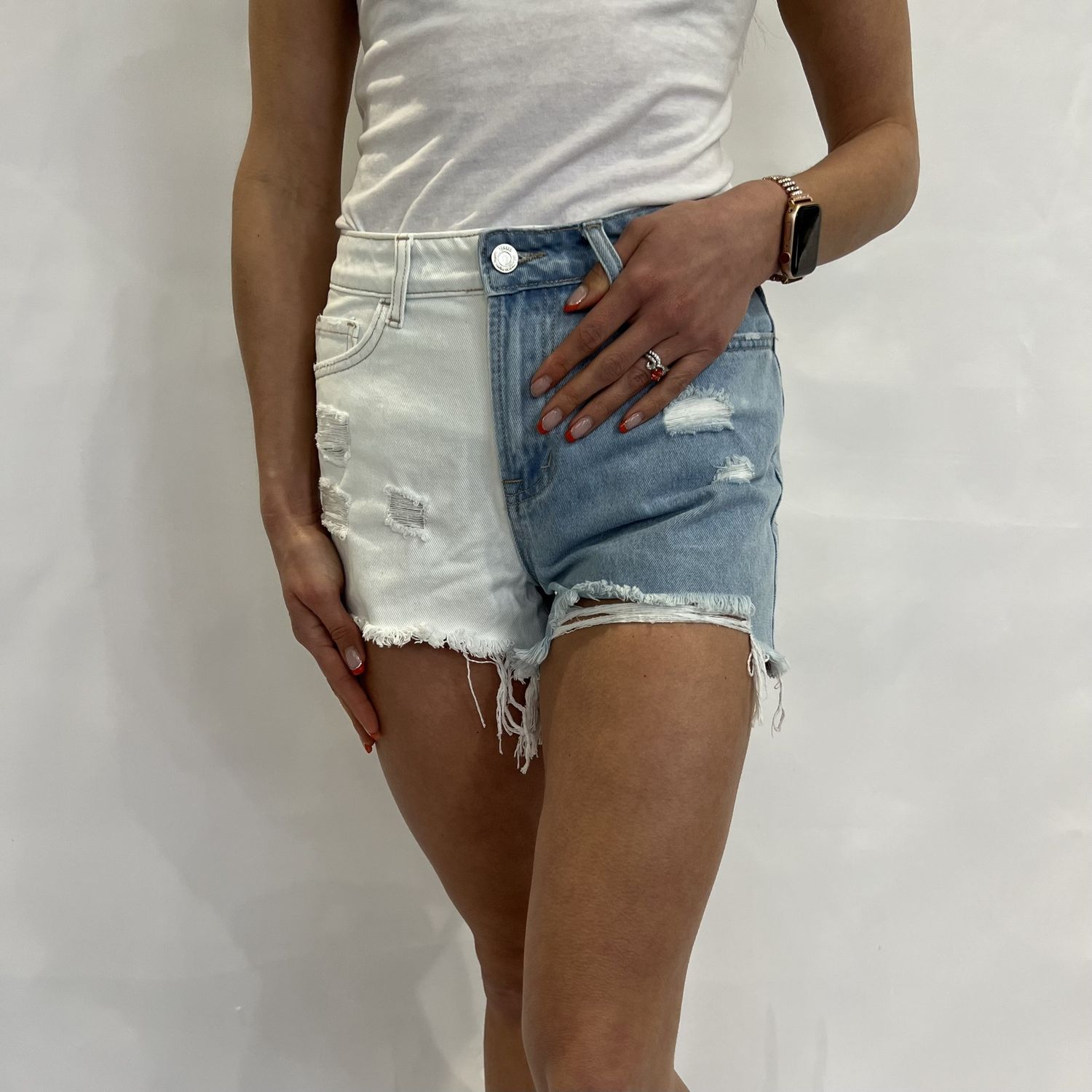 2 Tone High Rise Shorts