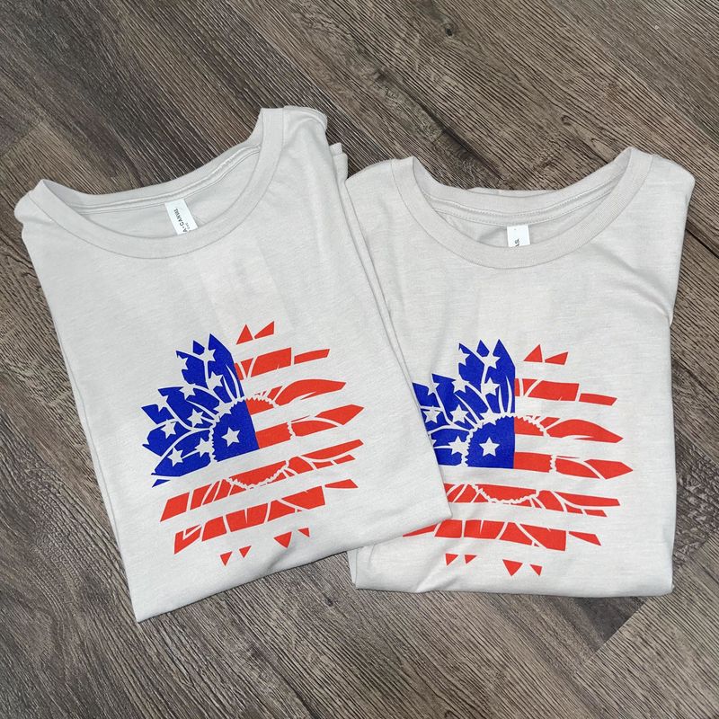 Heather Cool Grey American Flag Graphic Tee