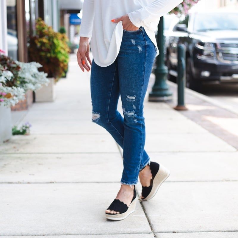 Dark Distressed Dark Denim Jeans