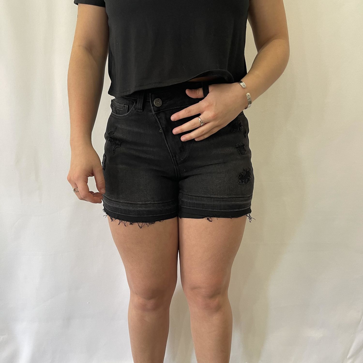High Rise Criss Cross Shorts - Washed Out Black