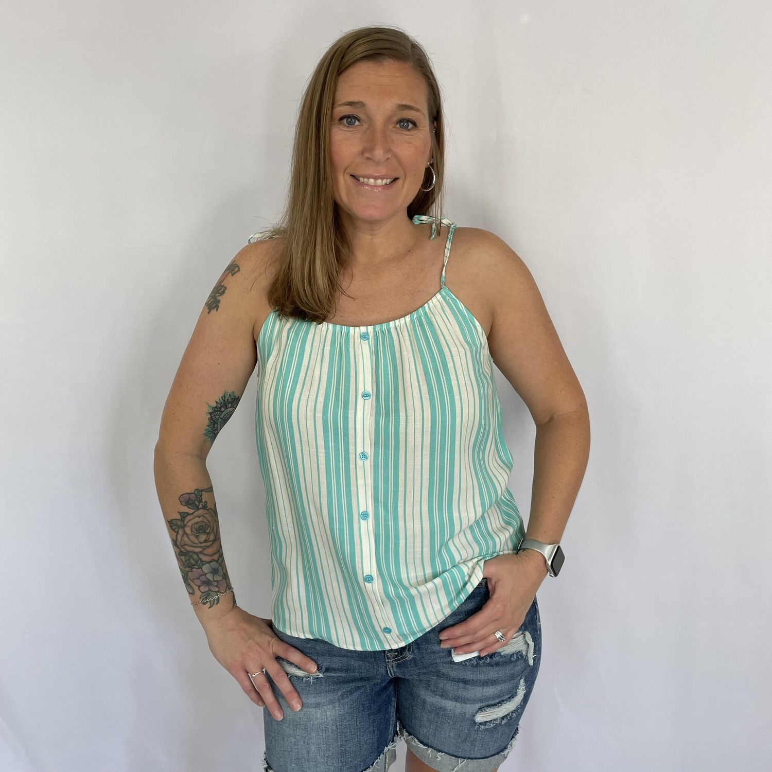 Addison Tie Stripe Cami - Mint