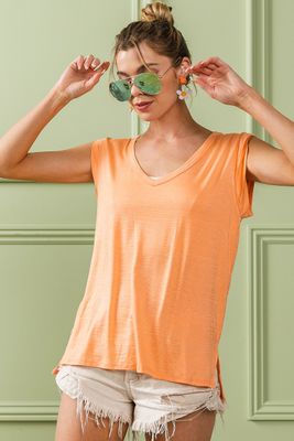 Slub V-Neck Top - Coral
