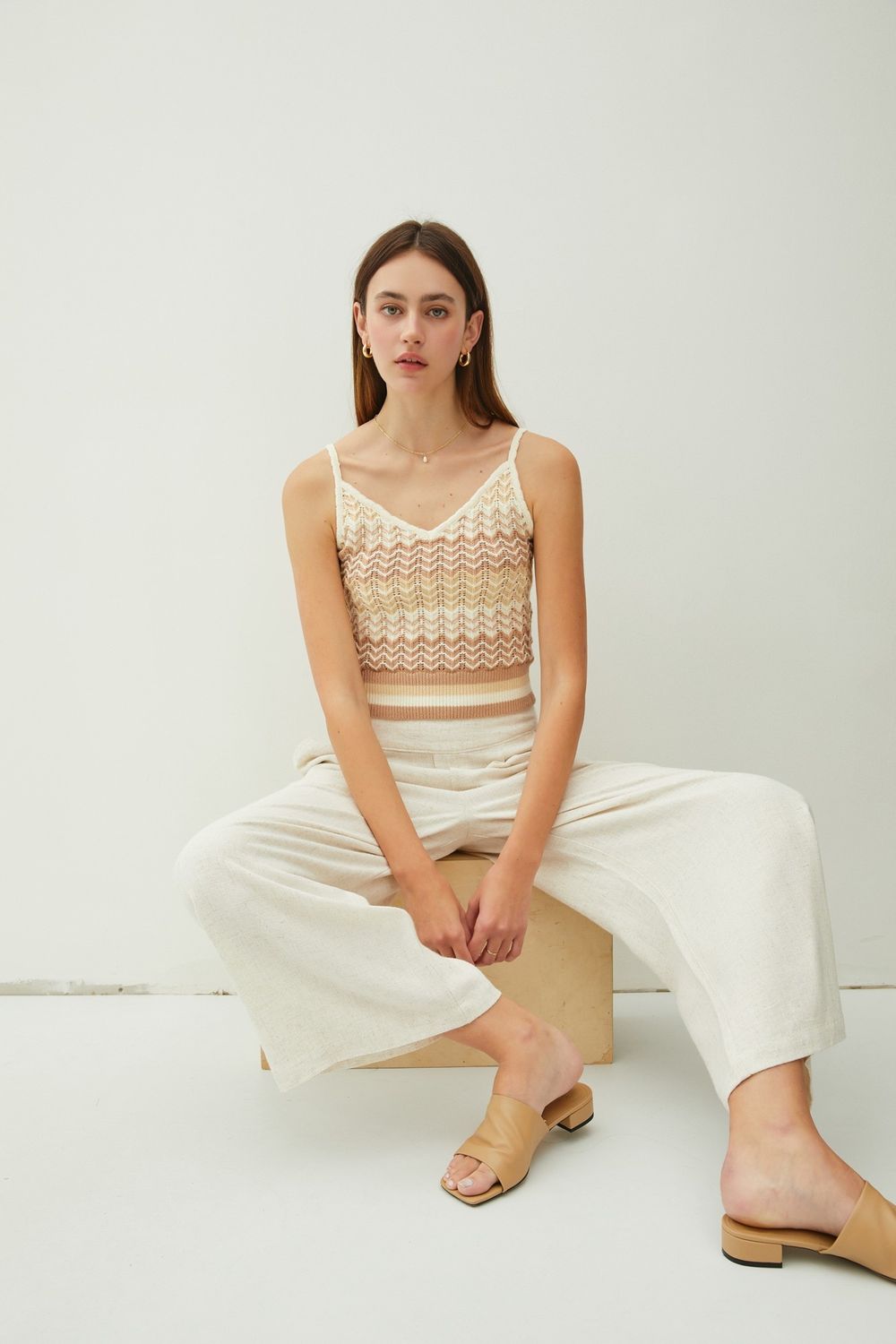 Linen Cropped Trousers - Natural