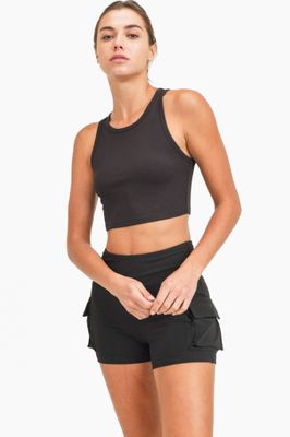 Cropped Racer Tank Top - Black