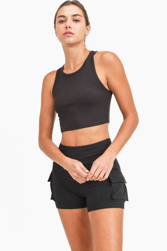 Cropped Racer Tank Top - Black