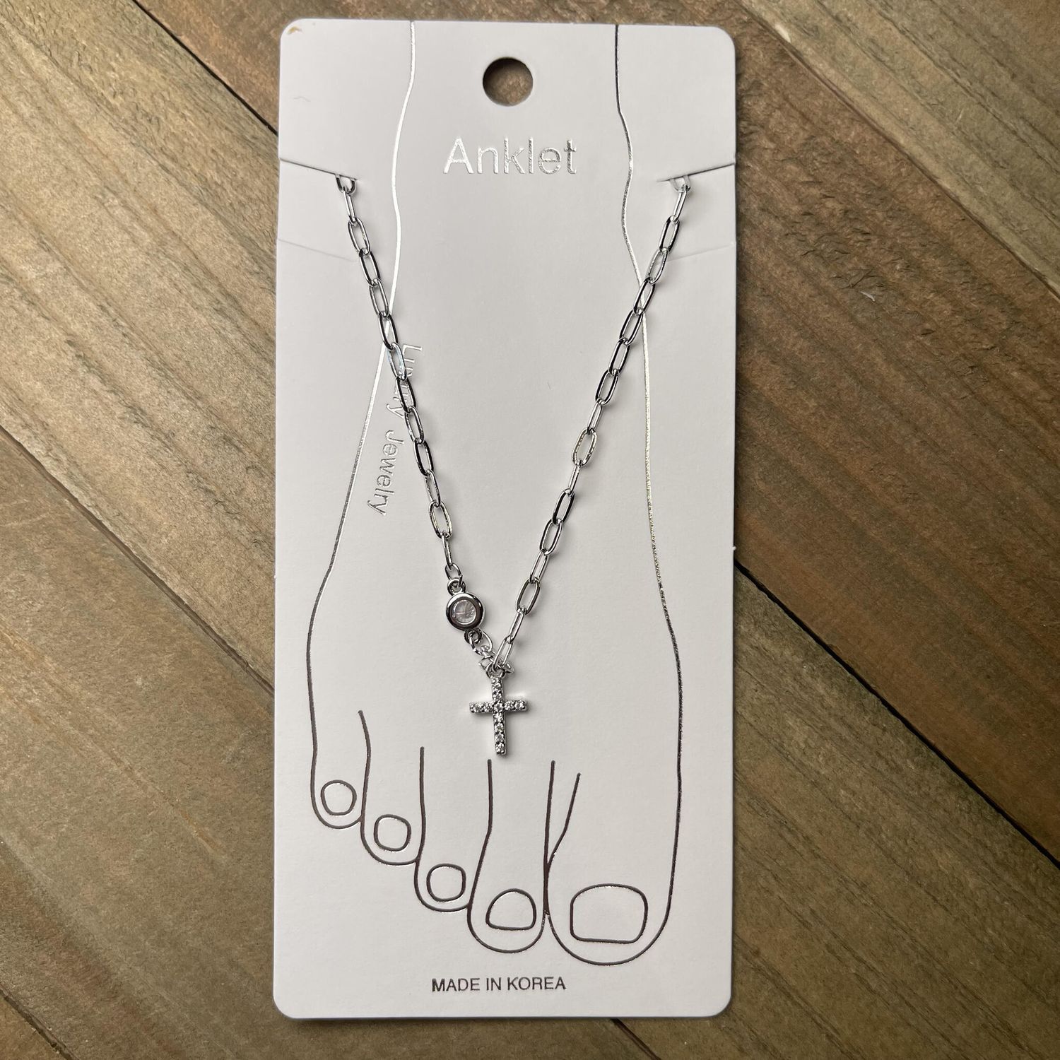 Silver Cross with Rhinestones Anklet