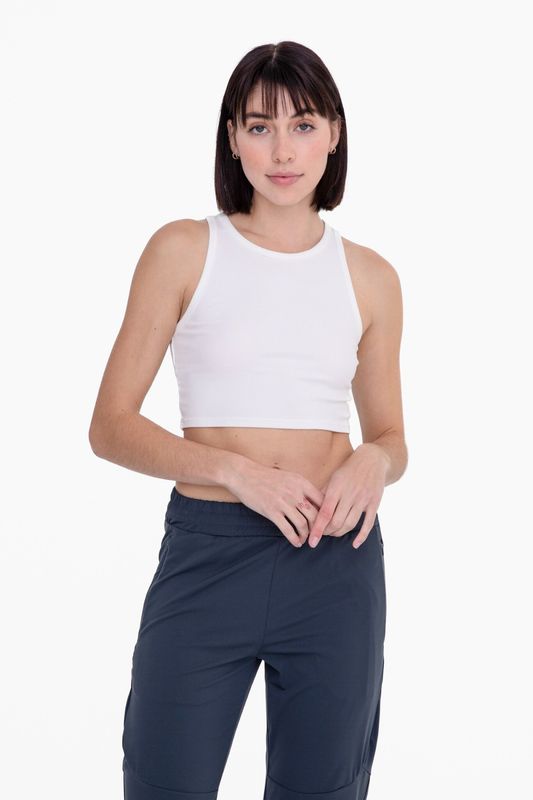 Cropped Racer Tank Top - White