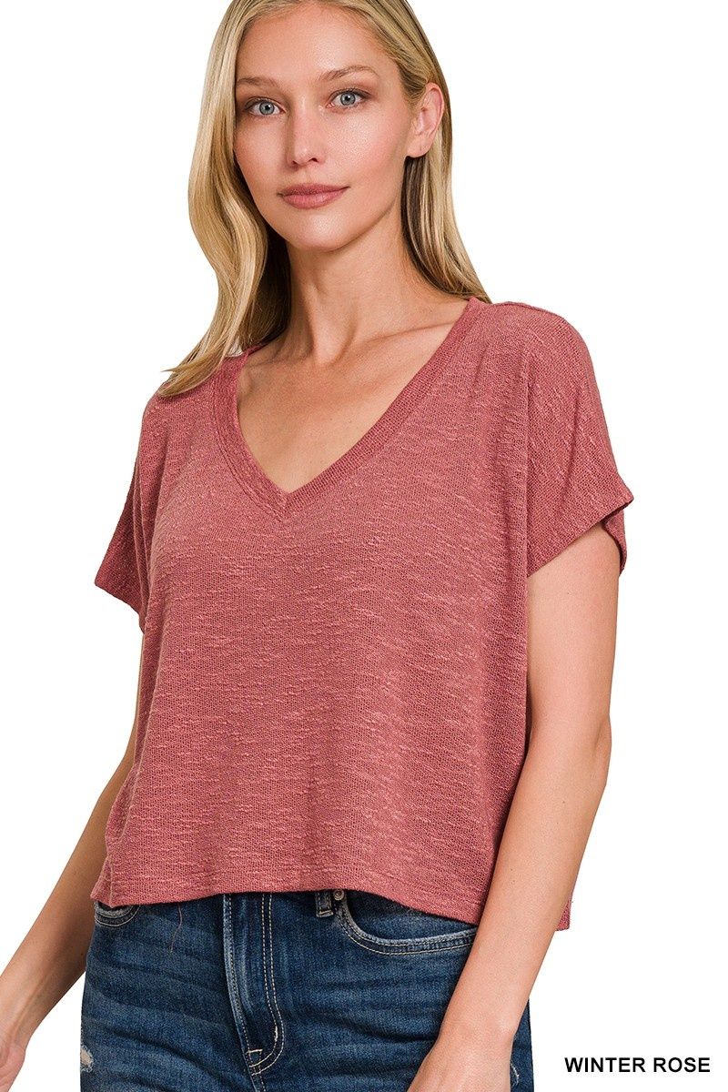 Kylie V-Neck Crop Top - Winter Rose