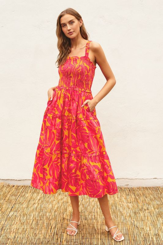 Amira Midi Dress - Sunset Fuschia 