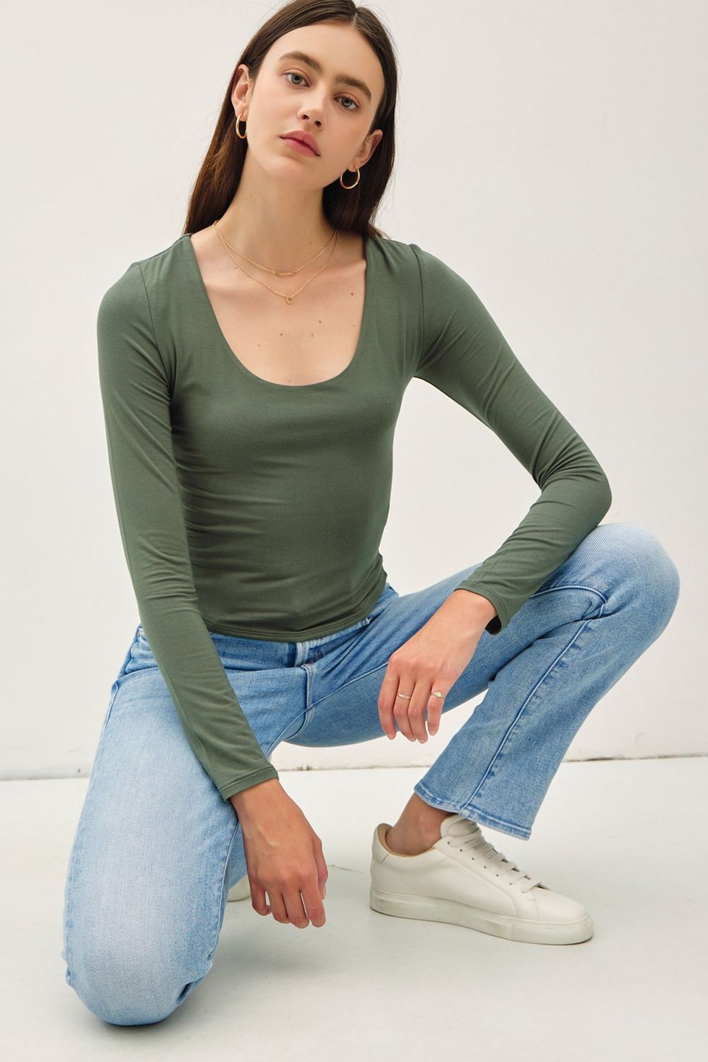 Luna Scoop Neck Long Sleeve - Green Ivy
